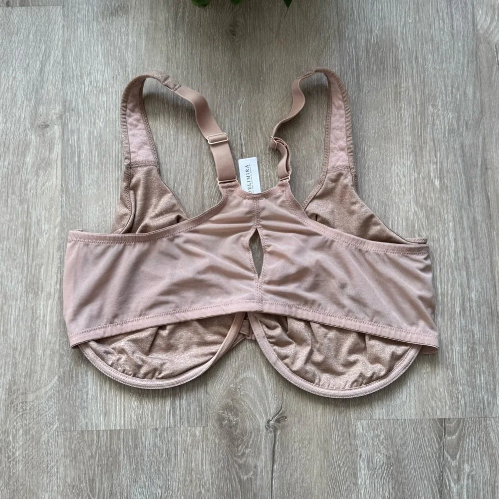 DELIMIRA Racerback Plunge Front Closure Bra W542A Beige Size 46DD
